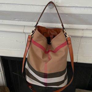 Plaid camel bucket tote bag (SOLD)